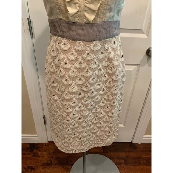 Floreat Anthropologie Cream & Tan Ruffle Embroidered Sleeveless Dress Size 0 - Picture 3 of 8